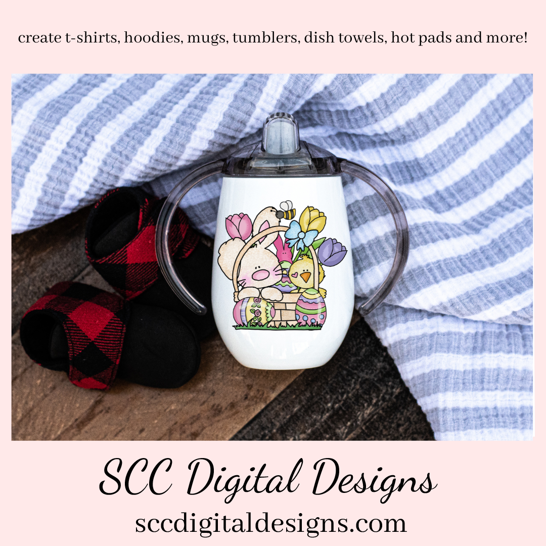 Easter Bunny PNG, Sublimation Clipart, Commercial Use Art, DIY Gift for Her, Clip Art for Kids, Easter Basket, Colored Eggs, Chick, Spring Flowers, Rabbit PNG, Designs for Shirts, Design for Tumblers, Scrapbook Elements