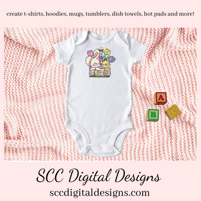 Easter Bunny PNG, Sublimation Clipart, Commercial Use Art, DIY Gift for Her, Clip Art for Kids, Easter Basket, Colored Eggs, Chick, Spring Flowers, Rabbit PNG, Designs for Shirts, Design for Tumblers, Scrapbook Elements