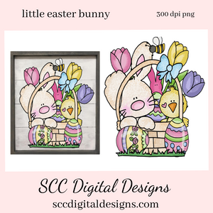 Easter Bunny PNG, Sublimation Clipart, Commercial Use Art, DIY Gift for Her, Clip Art for Kids, Easter Basket, Colored Eggs, Chick, Spring Flowers, Rabbit PNG, Designs for Shirts, Design for Tumblers, Scrapbook Elements