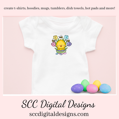 Easter Chick Clipart, Easter PNG Kids, for Stickers, Clip Art for Kids, Spring Flowers PNG, DIY Gift for Her, diy Easter Gifts, Chick png