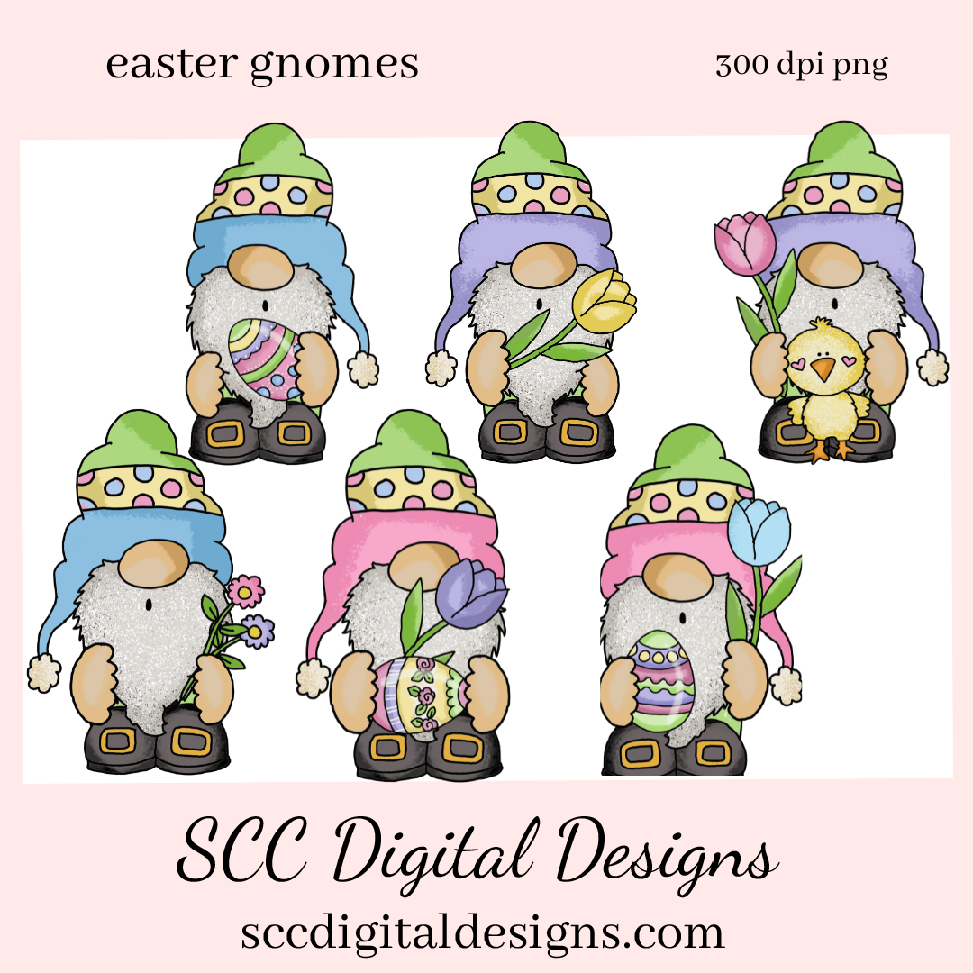 Easter Gnomes Clipart, Gnome PNG for Tumblers, Bunny Clip Art, Clipart for Stickers, DIY Gift for Her, Colored Eggs, Chick, Instant Download