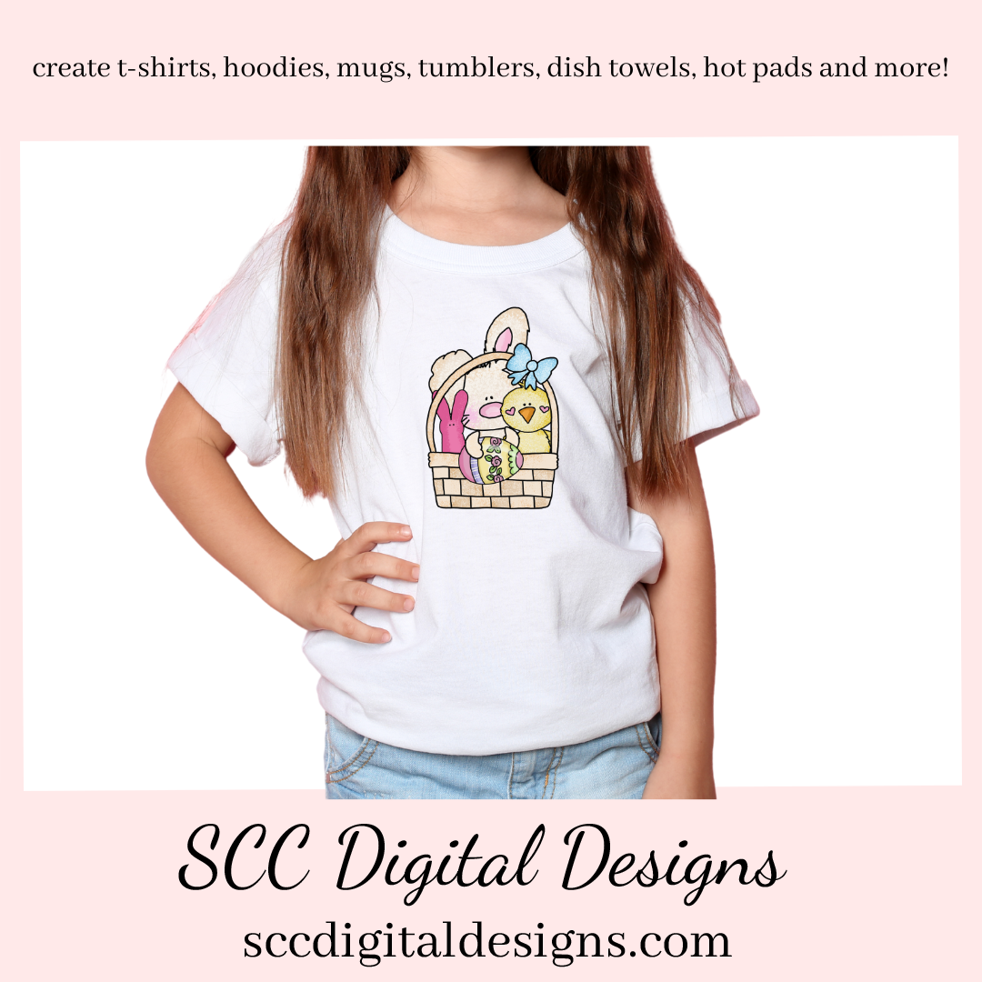 Easter Clipart PNG, Word Art, Easter Basket, Bear, Rabbit, Eggs, Spring Flowers, Clip Art for Kids, Clipart for Stickers, Commercial Use Art, Instant Download, PNG Files for Shirts, Wordart PNG, Pink Flowers, Bunny Rabbit, Chick