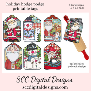 Holiday Hodge Podge Printable Tags, Print at Home Gift Tag, Junk Journal Ephemera,  Xmas Holiday Card, Instant Download, Commercial Use