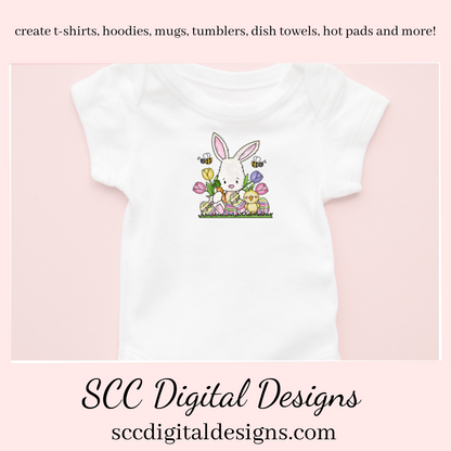 Our Easter Bunny Clipart is great to create holiday home decor, clip art to create tumblers and stickers & more. Our little rabbit png is adorable with colored eggs, spring tulips and a little chick would make adorable diy Easter gifts. Our clipart makes great diy gifts for her, is instant download after payment. Easter Designs, Commercial Use Art