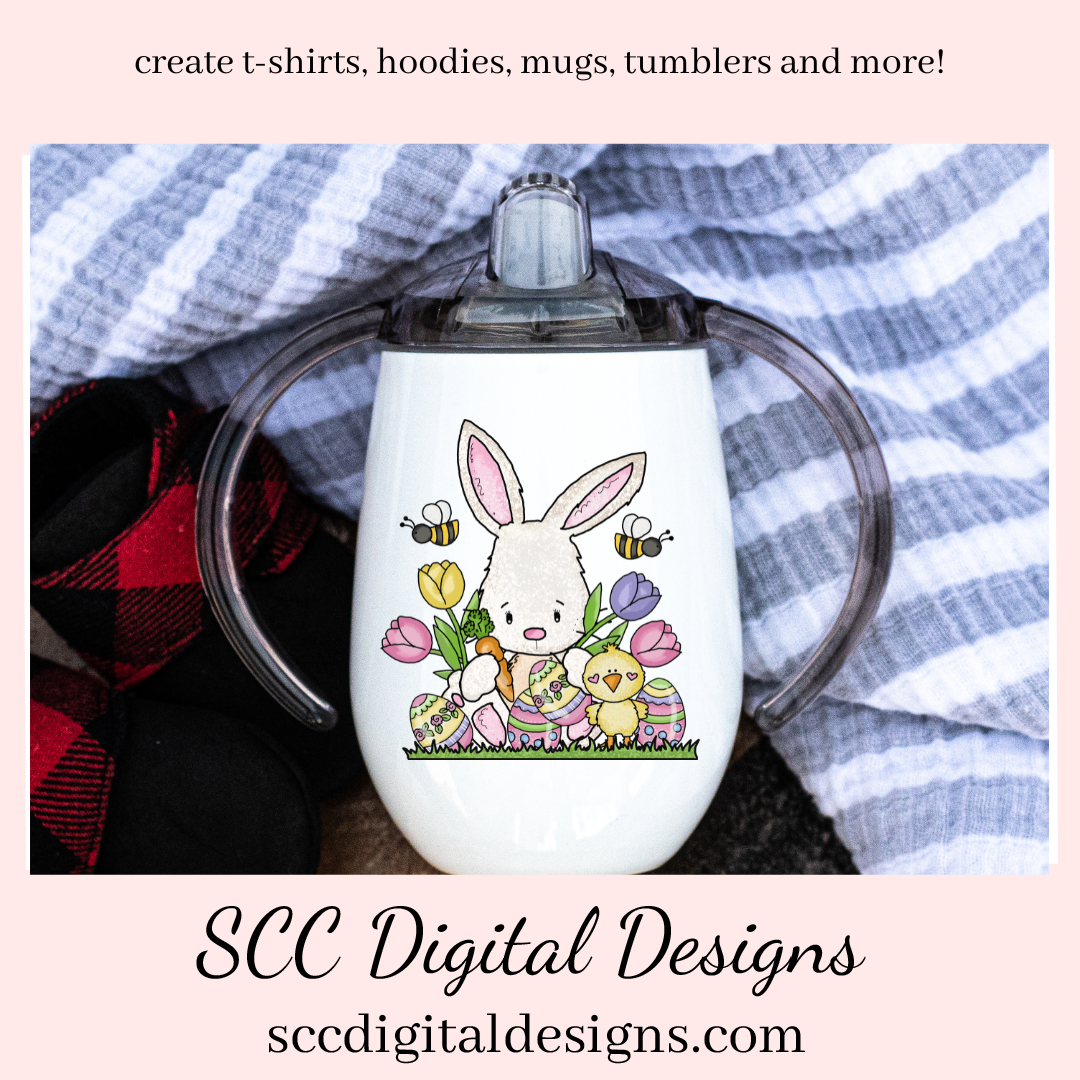 Our Easter Bunny Clipart is great to create holiday home decor, clip art to create tumblers and stickers & more. Our little rabbit png is adorable with colored eggs, spring tulips and a little chick would make adorable diy Easter gifts. Our clipart makes great diy gifts for her, is instant download after payment. Easter Designs, Commercial Use Art