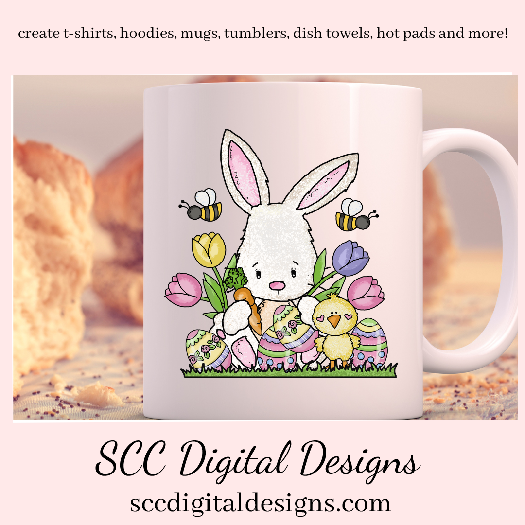 Our Easter Bunny Clipart is great to create holiday home decor, clip art to create tumblers and stickers & more. Our little rabbit png is adorable with colored eggs, spring tulips and a little chick would make adorable diy Easter gifts. Our clipart makes great diy gifts for her, is instant download after payment. Easter Designs, Commercial Use Art