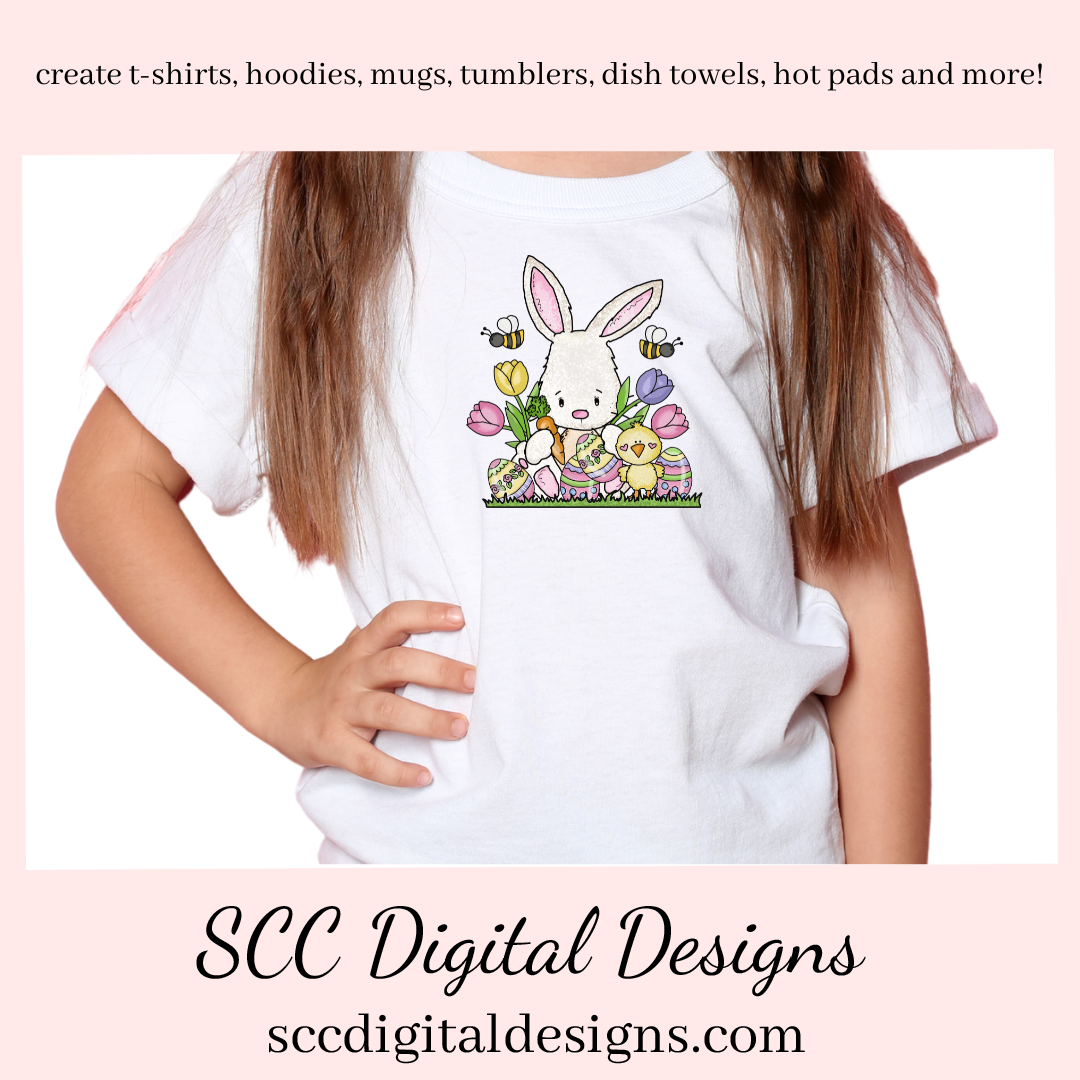 Our Easter Bunny Clipart is great to create holiday home decor, clip art to create tumblers and stickers & more. Our little rabbit png is adorable with colored eggs, spring tulips and a little chick would make adorable diy Easter gifts. Our clipart makes great diy gifts for her, is instant download after payment. Easter Designs, Commercial Use Art