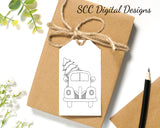 Printable Tags Vintage Pick Up Truck with Christmas Tree, Color Your Own Tags - 8 Tags With 4 Images - Coloring Hang Tag - Hostess Gift