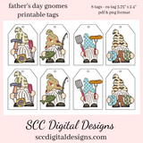 Father's Day Gnome Printable Tags - Instant Download - Greeting Card for Grandpa - Happy Fathers Day